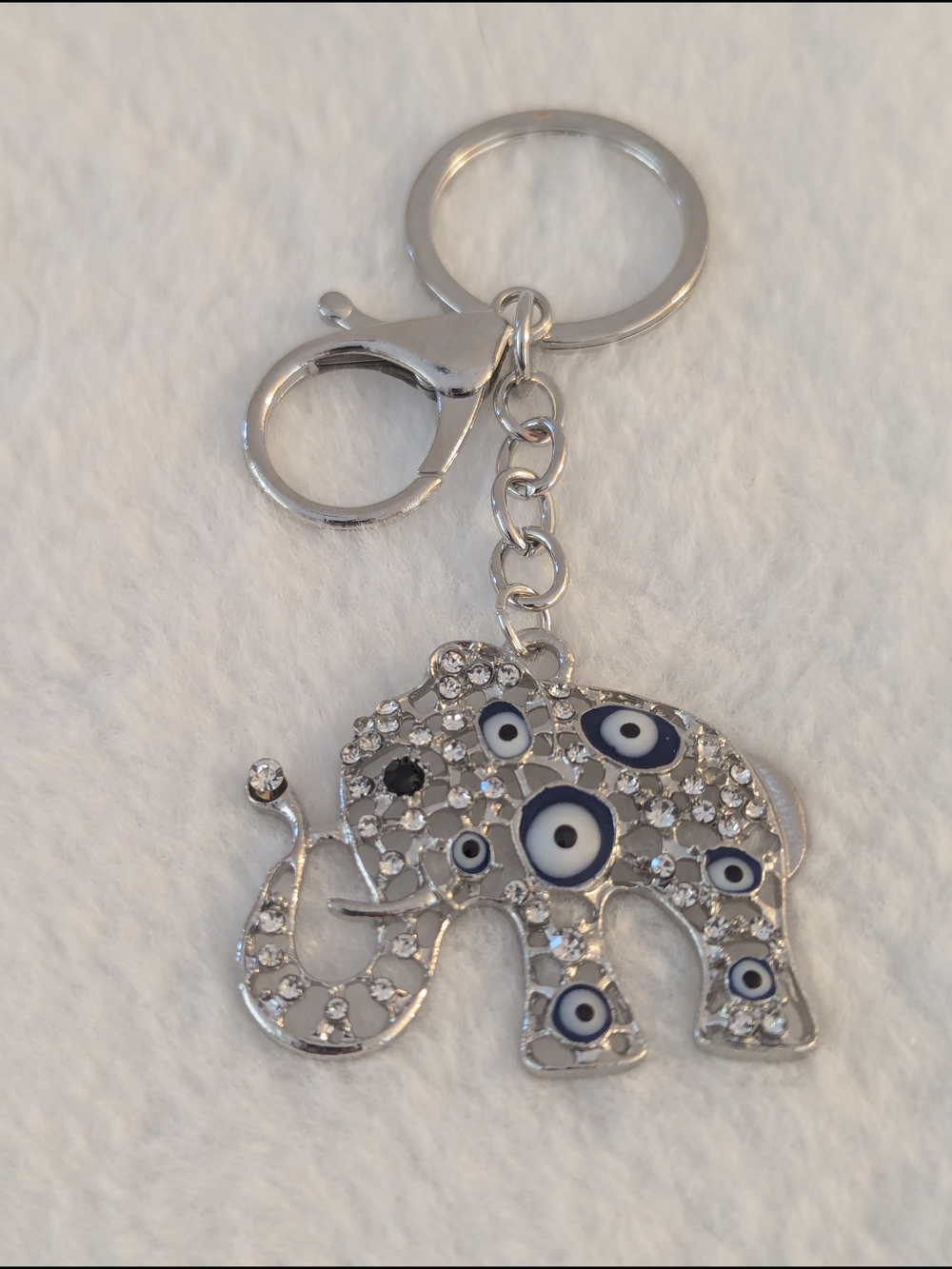 Lucky Elephant Keychain with Blue Evil Eye Accents